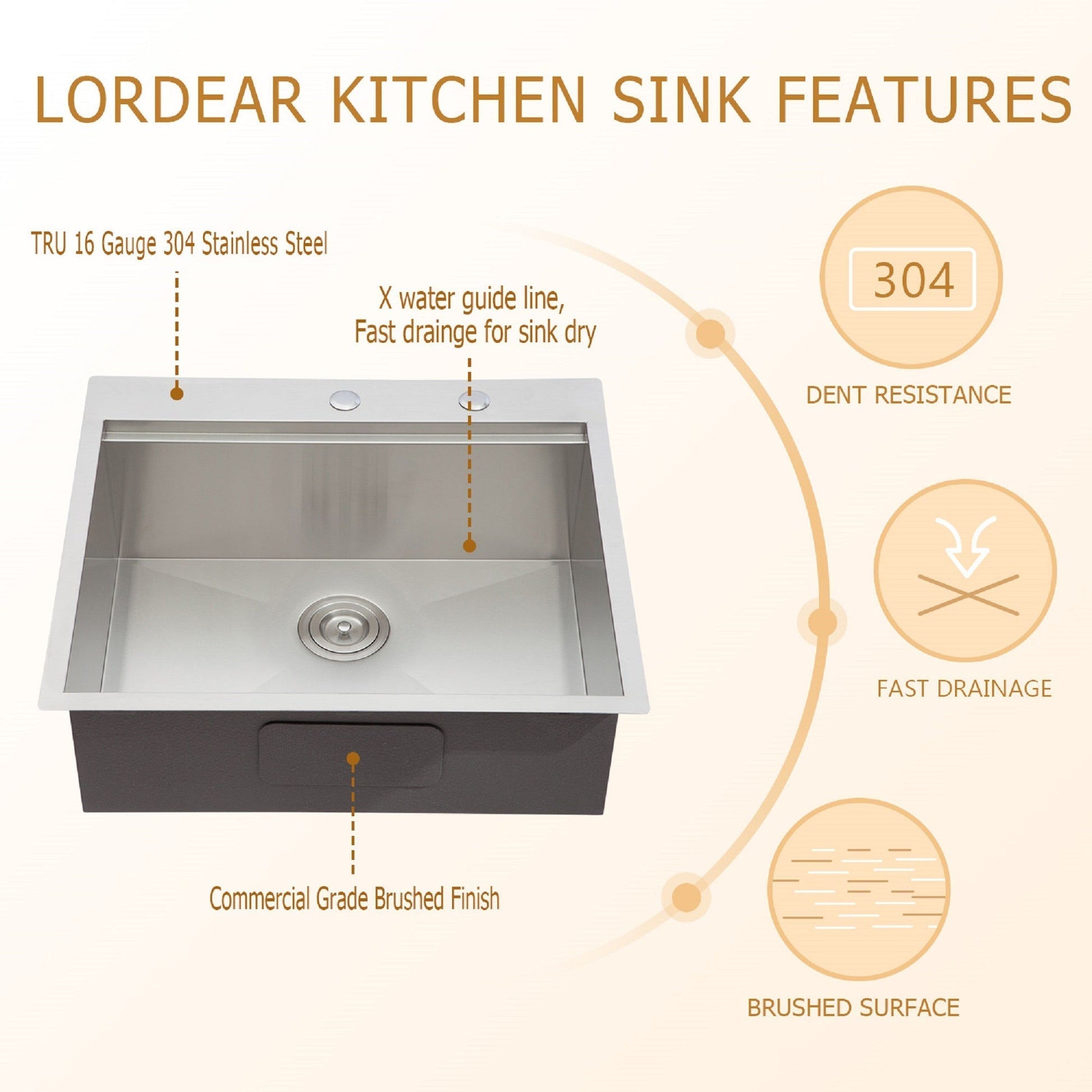 Lordear 25" Stainless Steel Single Bowl Topmount Workstation Kitchen Sink  from Lordear