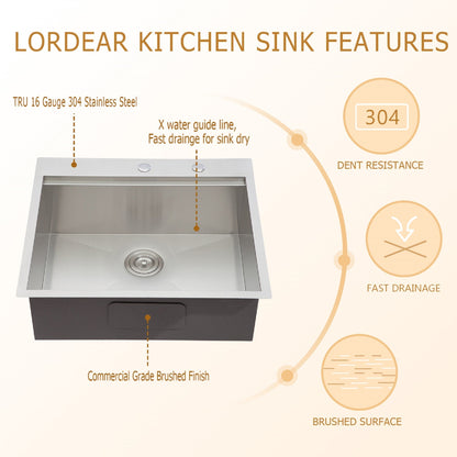 Lordear 25" Stainless Steel Single Bowl Topmount Workstation Kitchen Sink  from Lordear