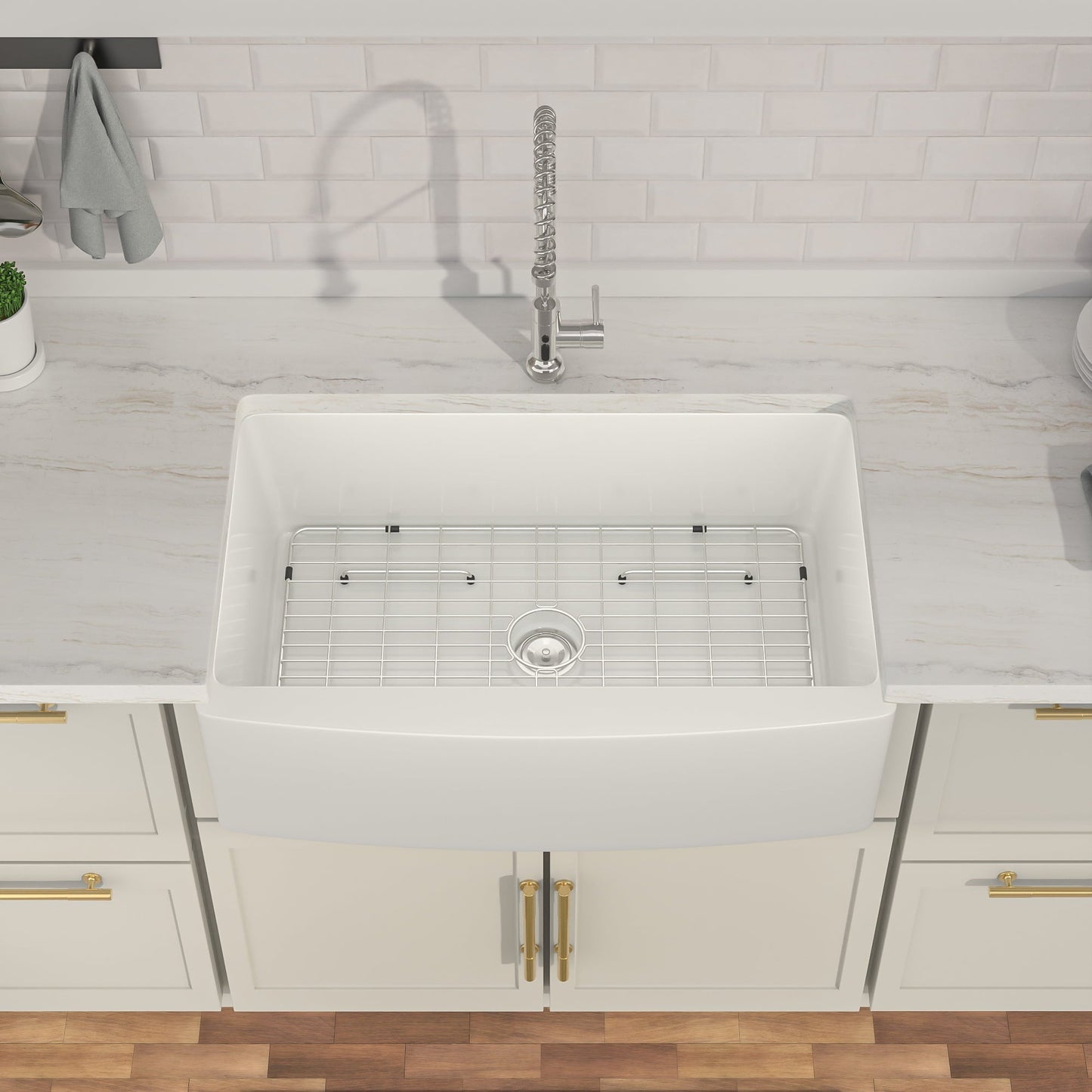 Lordear 33"  Fireclay Porcelain Ceramic White  Apron Front Single Bowl Farmhouse Kitchen Sink  from Lordear