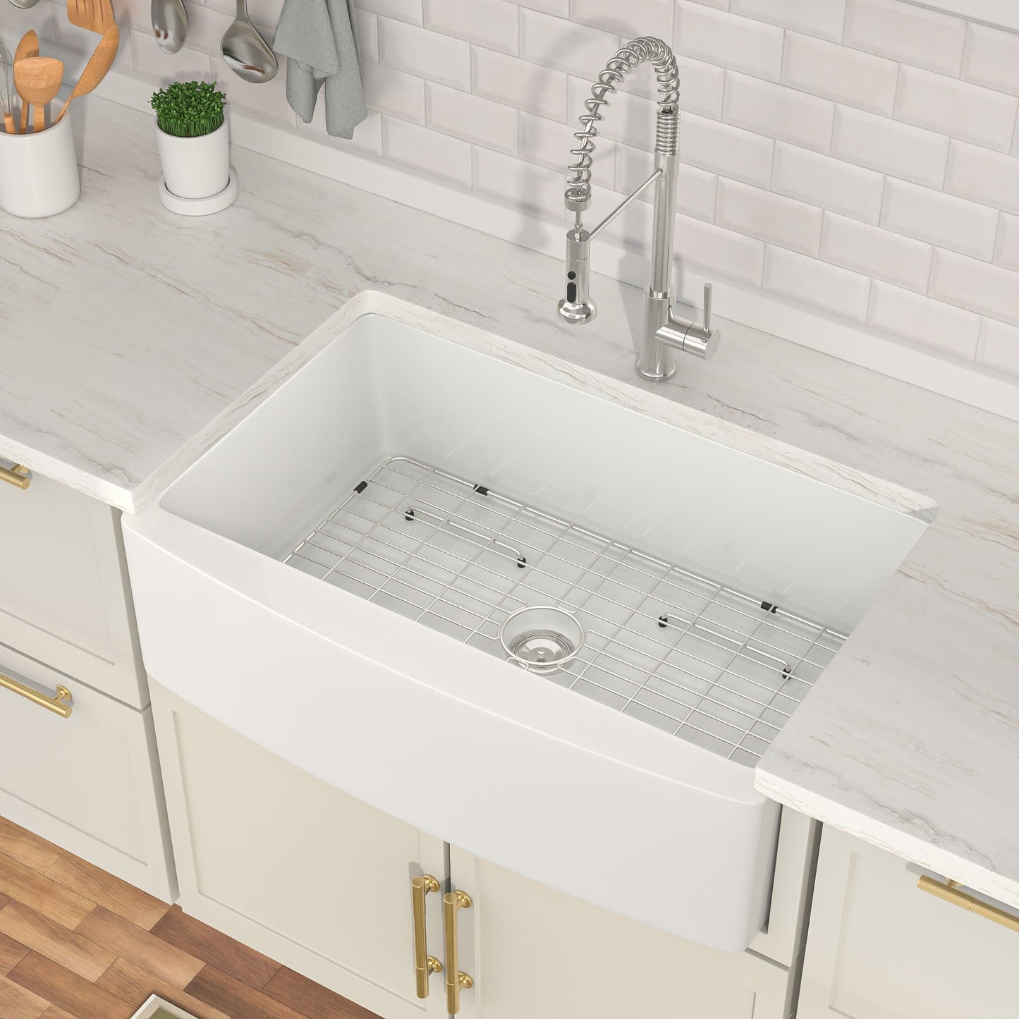 Lordear 33"  Fireclay Porcelain Ceramic White  Apron Front Single Bowl Farmhouse Kitchen Sink  from Lordear