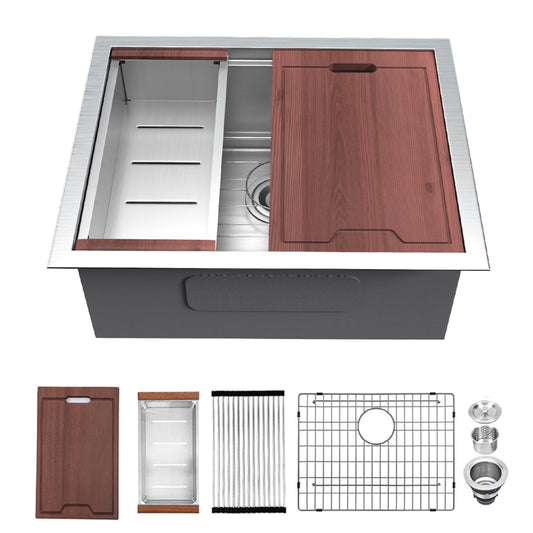 Lordear 23" Stainless Steel Undermount Brushed Single Bowl Workstation Kitchen Sink  from Lordear