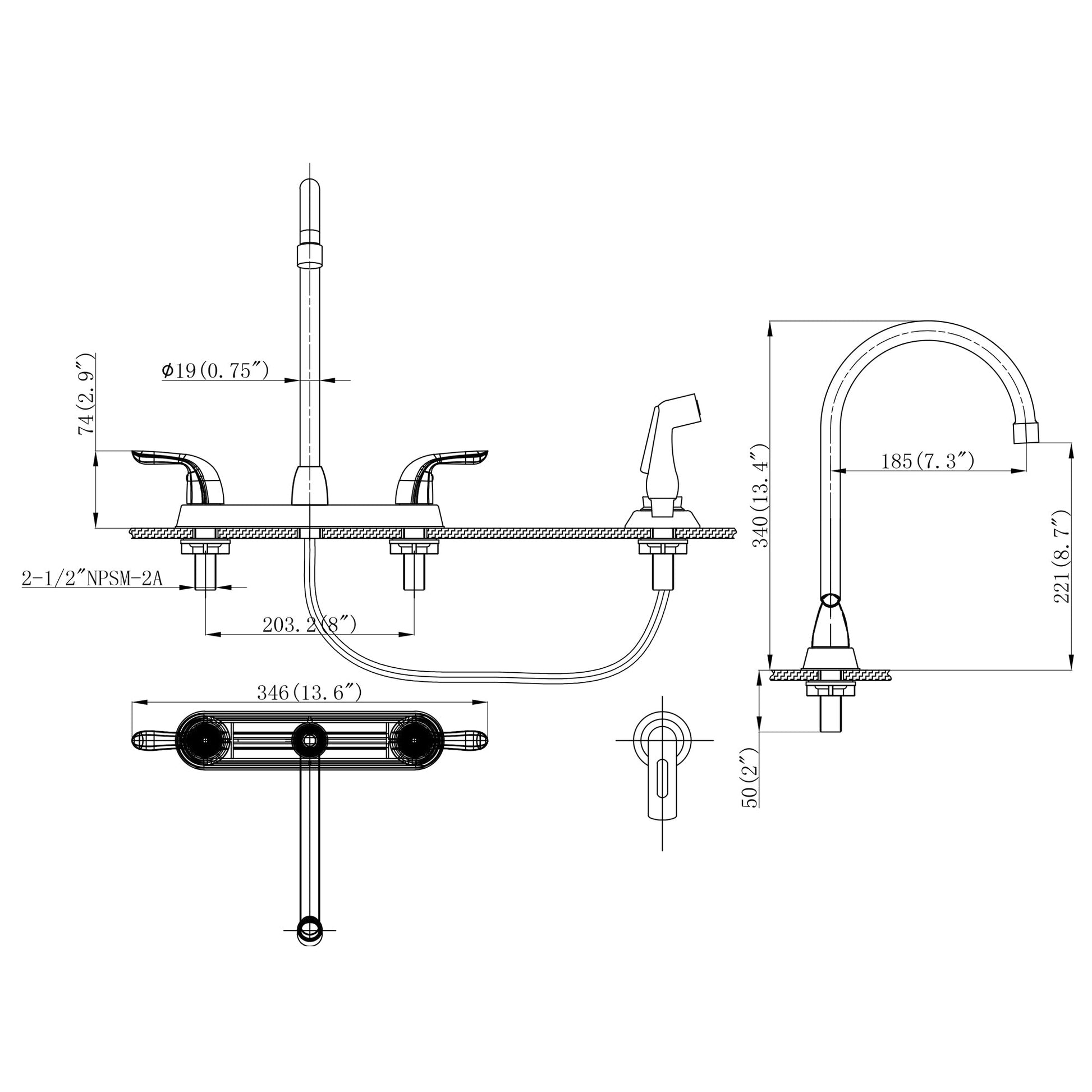 Lordear Brass Modern Design Double Handle Pull Out Spray Head Kitchen Faucet  from Lordear