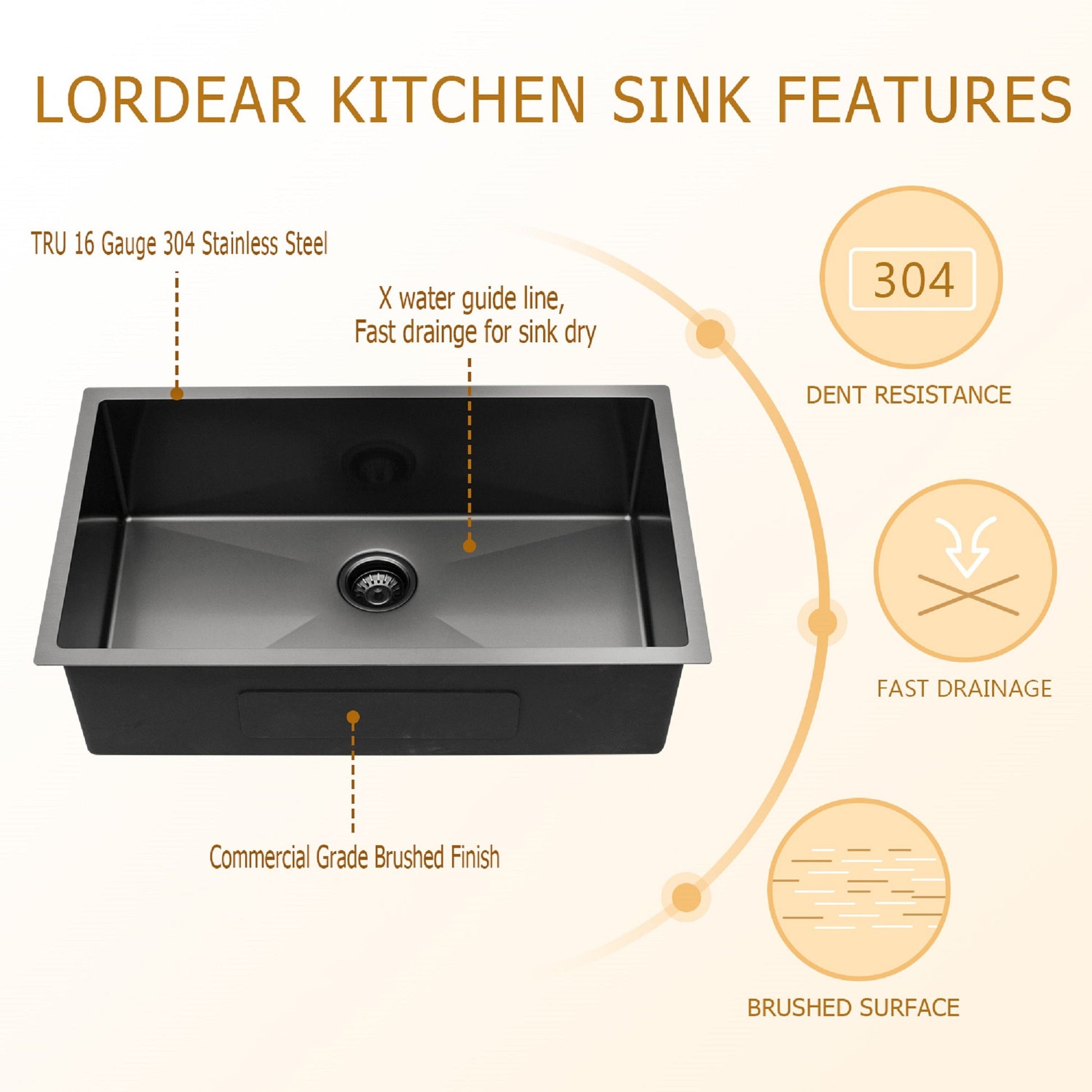 Lordear 28" Stainless Steel Undermount Gunmetal Black Kitchen Sink  from Lordear